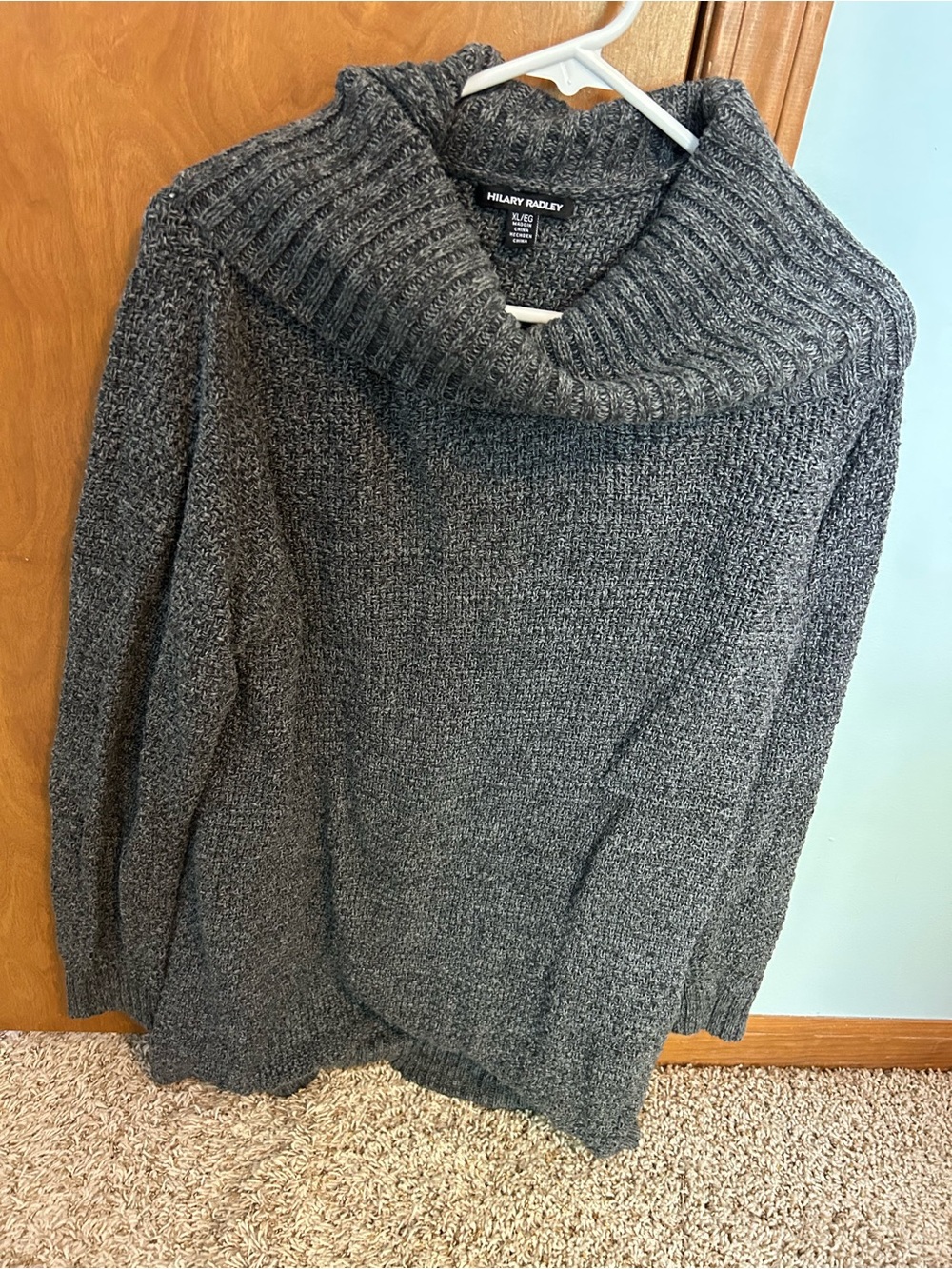 Hilary Radley Ribbed Cowl Neck Sweater in Charcoal